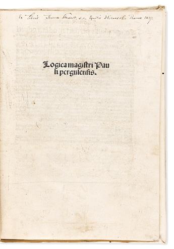 Paul of Pergula [aka Paolo della Pergola] (d. 1455) Compendium Logica: Logica Magistri Pauli Pergulensis.